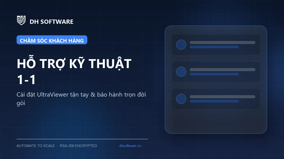 Chính sách hỗ trợ kỹ thuật 1-1 qua UltraViewer và bảo hành cập nhật phần mềm trọn đời gói
